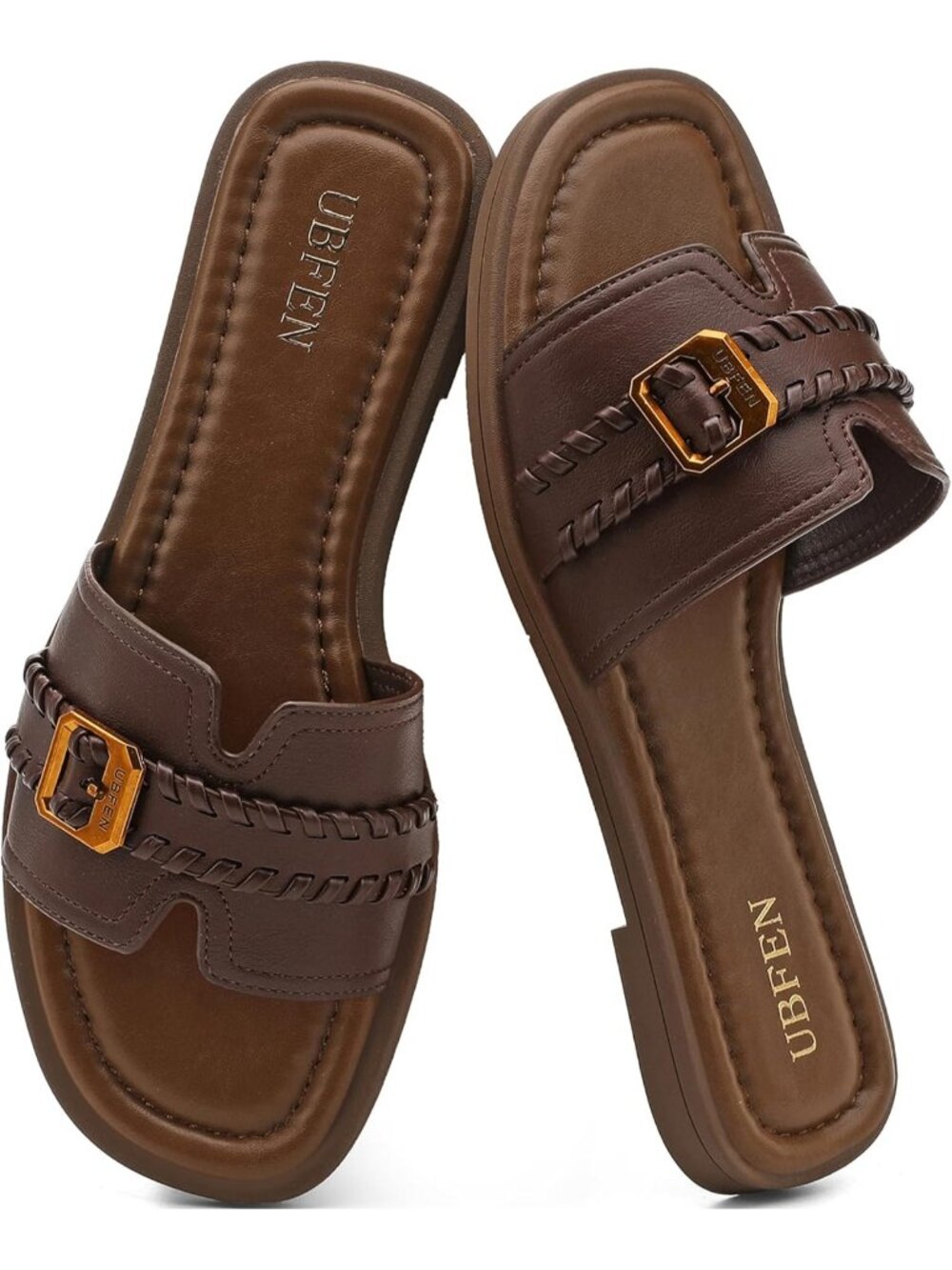 🆕Women's Dark Brown Square Toe Flat Sandals Slides Dressy Comfortable Casual